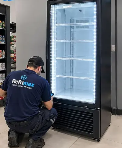 Técnico da Refrimax revisando um visa cooler